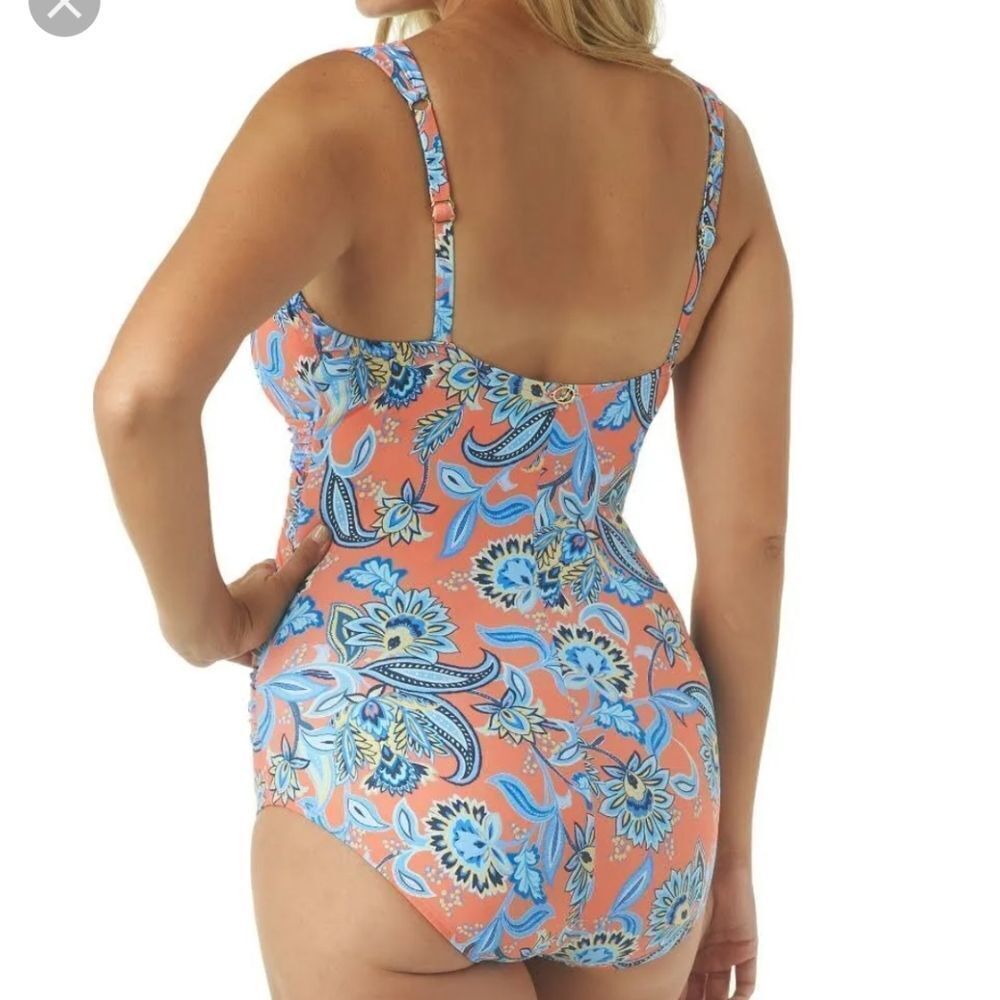 Jantzen's Womens orange Persephone Floral Surplice One Piece Swimsuit Si… - Picture 12 of 12